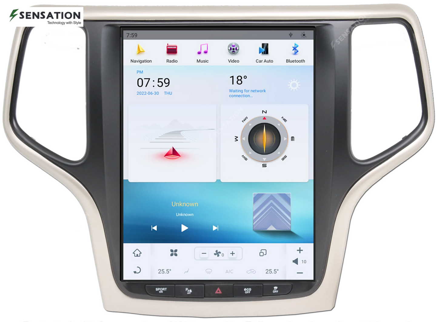 Jeep Grand Cherokee 10.4 Inch Tesla Style Android Vertical Screen 2014+ Built-In Carplay / Android Auto