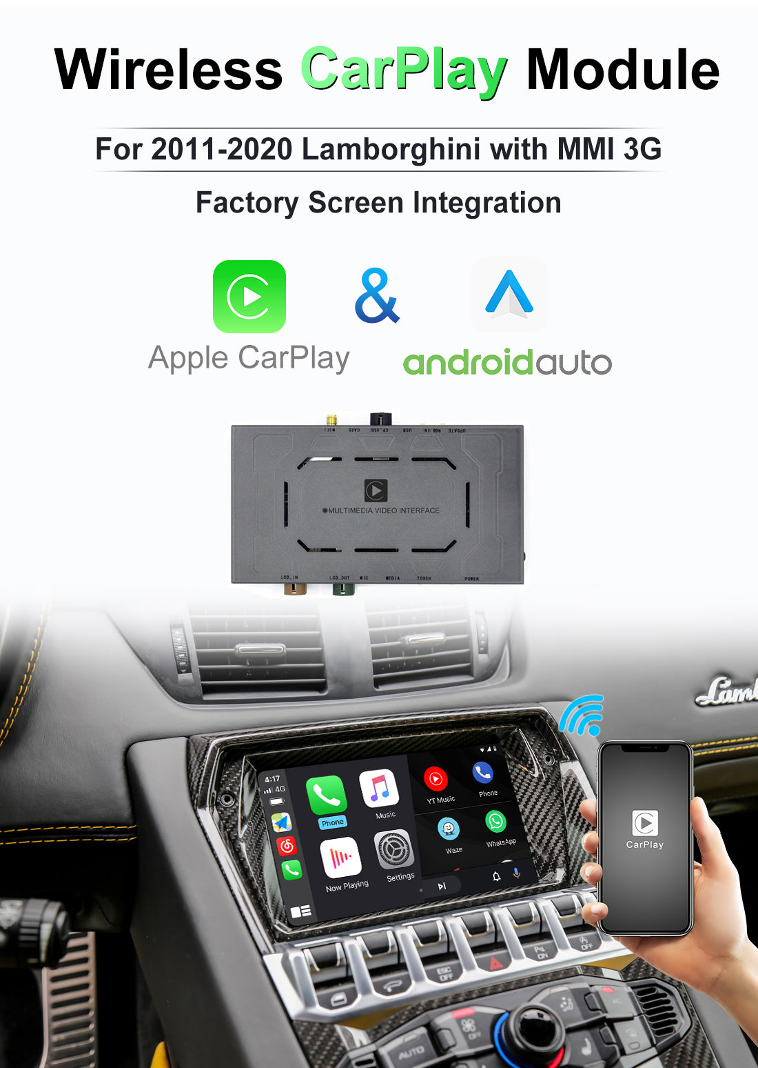 Lamborghini 2011-20 Wirless Carplay Vehicle Interface Terminal Infotainment Module No(D-C-La-bo-Gni 3G)