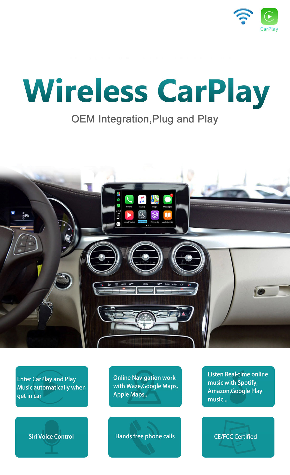 Marcedes C-Class 2015-17 Wireless Carplay Vehicle Interface Terminal Infotainment Module.