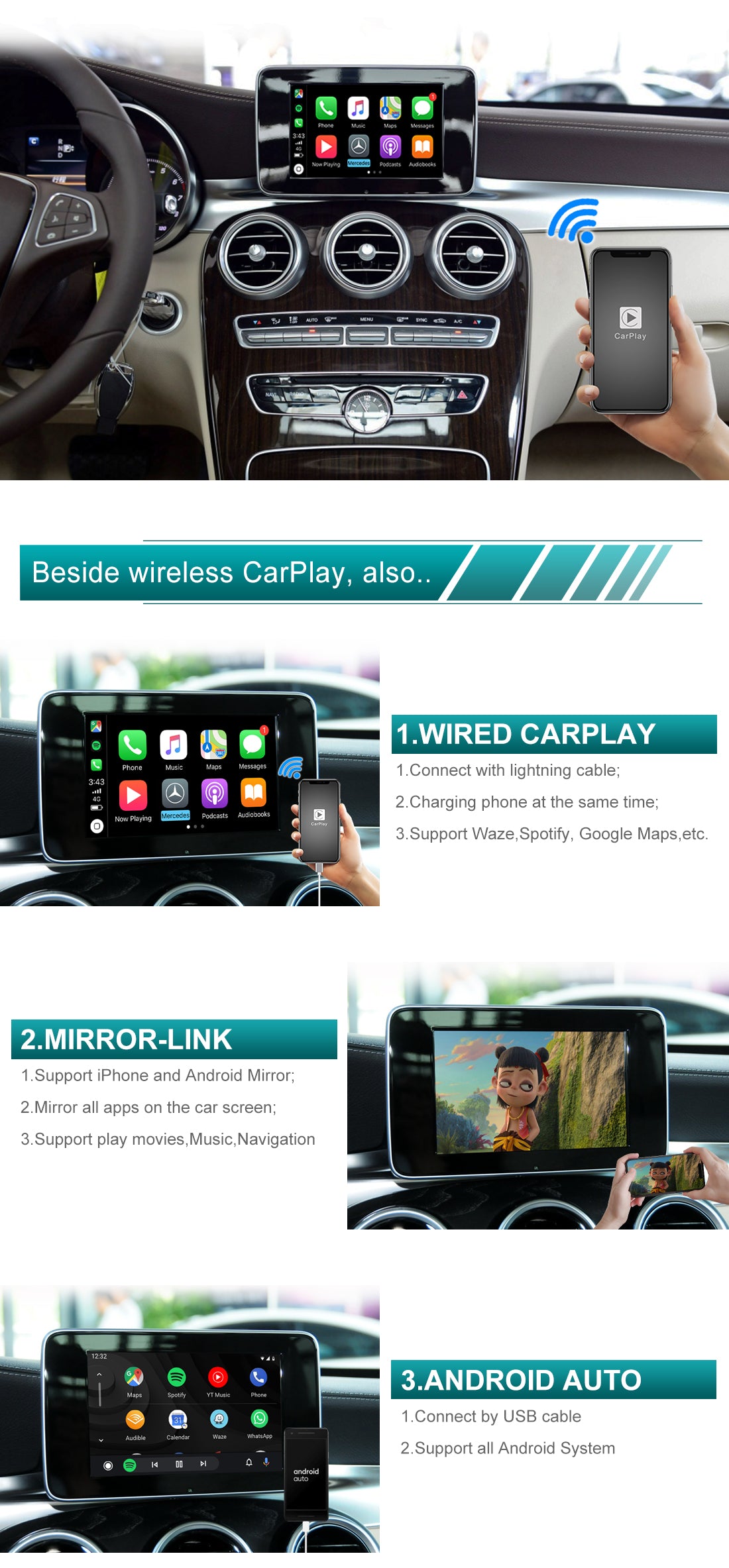 Marcedes C-Class 2015-17 Wireless Carplay Vehicle Interface Terminal Infotainment Module.